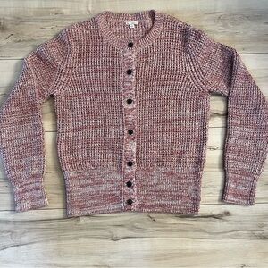GAP red Knit Cardigan button front cotton sz L lagenlook cozy lounge gorpcore